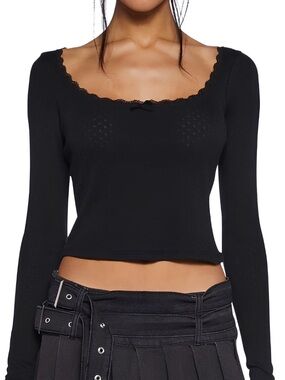 Dolls Kill Black Coquette Pointelle Top